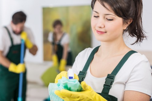 Professional home cleaner dusting and vacuuming in a Bermondsey apartment